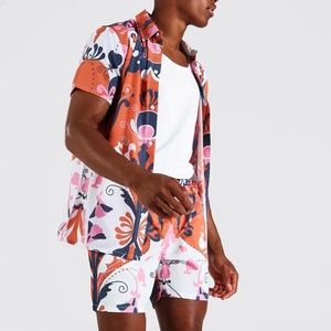 BooHoo Man | SHORT SLEEVE ABSTRACT SHIRT AND SWIM SHORTS